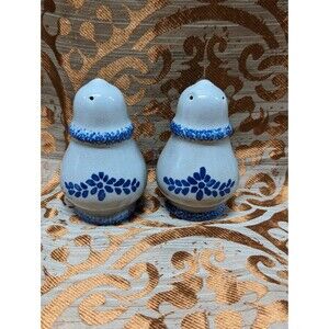 Vintage salt and pepper Grey stoneware with blue pattern